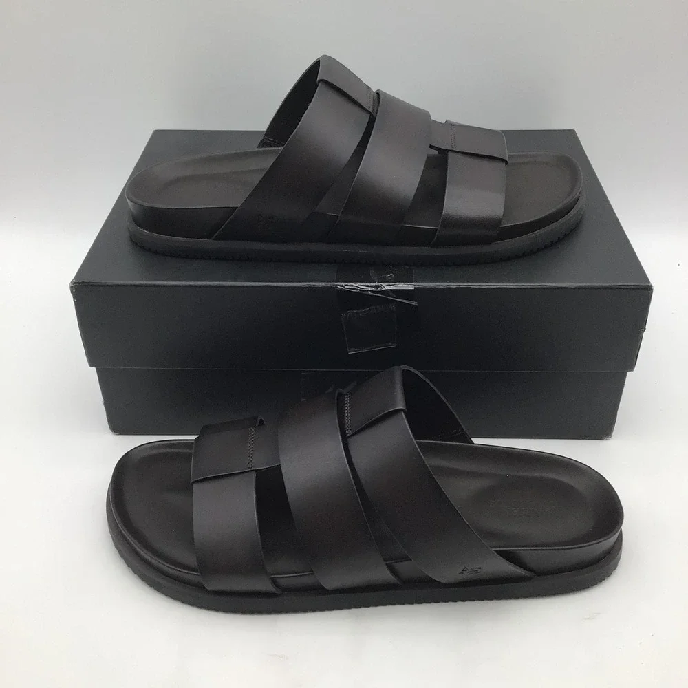 Allen Edmonds Davis Mens Size 13 D Dark Brown Leather Slide‎ Sandals 6957 NEW